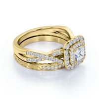 1. CT - Square Moissine - dvostruki halo - upleten bend - vintage inspiriran - Pave - vjenčani prsten