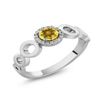 Gem Stone King 0. CT okrugli žuti citrinski sterling srebrni prsten