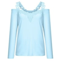Cacommmark pi ženske košulje dugih rukava V-izrez čipkasti patchwork pune boje bluza