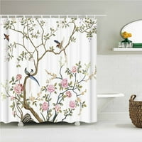 Kineski stil Cvijeće ptice Tuš za tuširanje Kupaonice Zavjese sa kukama 180x vodootporni dekor za kadu