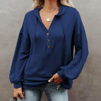 Pgeraug Womens Fall Fashion Solid gumb za vuču pulover Duksevi za muškarce Tamno plava 3xl