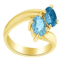 Okrugli rez simulirani plavi topaz s Aquamarine Bypass Style prsten za angažman u 14K čvrstog žutog