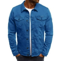 IOPQO Muška košulja Muška jesenski zimski gumb Čvrsta boja vintage traper jakna vrhova bluza Coatsummer