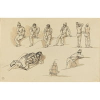 Claude-Joseph Vernet Crni moderni uokvireni muzej umjetnički print pod nazivom - osam studija figura