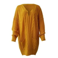 Pedort Womens Cardigan džemperi Otvori prednji pleteni kardigan dugi rukav Ležerni džemper jakna žuta,