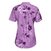 AMLBB Ljetni vrhovi za žene ljetne vrhove za kratki rukav splitske majice Cvjetni ispis Elegantne bluze