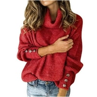 Fesfesfes Ženski džemper Pleteni džemper od džemper od pune boje majica s dugim rukavima Elegantne casual