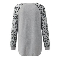 Ženske majice Casual Leopard tiskani s dugim rukavima V vrat sa džepovima majice