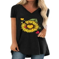 GRIANOOK Dame Bohemian cvjetni print ljetni vrhovi suncokret tiskani boho majica za majicu Visoka bluza