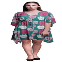 Bimba Teal Green Cvjetni karanfil Kratki kaftan midi haljina na plaži Cover Up Womens Kaftan-XL-3x