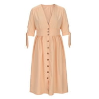 Žene Ljeto Ležerne prilike Duboko dugme V-izrez dolje Midi haljine Čvrsta boja čipka u obliku kratkih