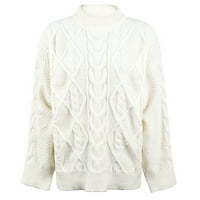 Kpoplk džemperi za žene casual crew vrat pulover kabl pleteni džemper bijeli, xl