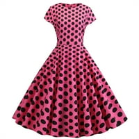 Žene Vintage 1950S retro kratkih rukava Dot Print Večernja Sting Swing haljina L