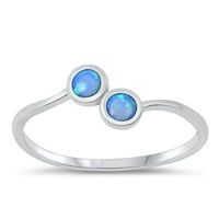 Vaša boja plave simulirani opal prsten sterling srebrni dvostruki krugovi bend CZ ženski veličine 7