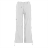 ManXivoo hlače za žene Ženske labave teretne hlače Retro Multi džep niska kopča sa niskim strukom Slim ravne tkane casual pantalone Žene hlače