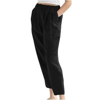 Ženske ravne pamučne pantalone Pocket Fit Casual Dnevna moda opuštena čvrsta pantalona visoka elastična