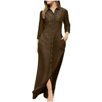 Viadha ženska majica ovratnik revel pune boje pamučna posteljina dugih rukava dugih dugme dugih haljina