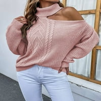 Dukseri za žene rever vrat Duks pulover u boji seksi od ramena dugih rukava kabel džemper na vrhu alsol
