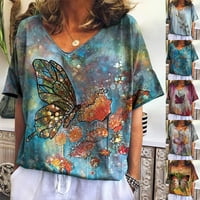 Ženska modna casual tiskana v-izrez kratkih rukava bluza xxxl
