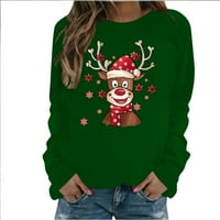 SHOMPORT božićna dukserica Žene dugih rukava Crewneck pulover vrhove slatka grafička štampačka bluza