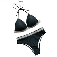 Ženski bikini čvrsti set kupaći kostim dva napunjena brava za kupalište za plažu crna l