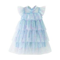 B91XZ Tulle Prom haljina dječja djevojaka Flyne rukave Rainbow Star Sequins Prints Tulle Princess Haljina