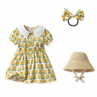 SHLDYBC Toddler Baby Girl Ljetni cvijet Presisni haljini sa šeširom za kosu, djevojke se oblače na klirensu
