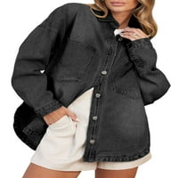 Traper jakne za žene prevelizirana jean jakna zakrivljena bočna proreza rub traper jakna casual dečko
