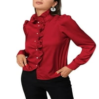 Niveer dame Elegantna ruffled bluza Žene Ležerne prilike Tunika Majica Solid Boja za odmor s dugim rukavima