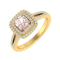0. Carat Bijeli prirodni dijamant i morgatni prsten u obliku boja u obliku kamena u boji u 14K žutom zlatu