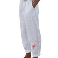 Sinimoko ženske pamučne pantalone casual labavi elastični struk Print Wide noga Capri pantalone