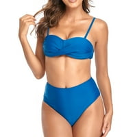 Ženska puna boja dva kupaća kostim špagete kaiki visoki struk bikini set kupaći kostimi kupaći kostimi