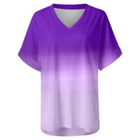 T majice za žensku modnu gradijentni ispisani bluza V-izrez kratki rukav labav majica na vrhu poklona