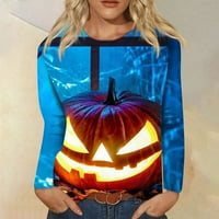 Tking modni vrhovi dugih rukava za žene plus size Crewneck Halloween Print majice Pulover grafička bluza Plava 2xL