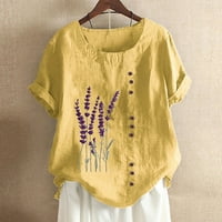 Wendunide Ženske košulje žene lavande cvijeće tiskane pamučne i posteljine labave majice žuti xxxxl