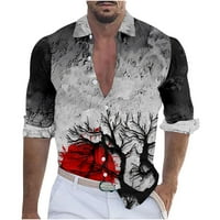Muške ležerne modne košulje za Halloween plus veličina Ponoćno Mjesec Ispis Dugme s dugim rukavima T-majice