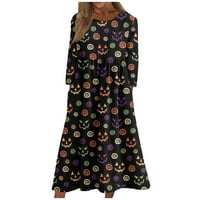 Ženska Halloween Print Okrugli vrat Ležerne haljine s dugim rukavima s džepovima