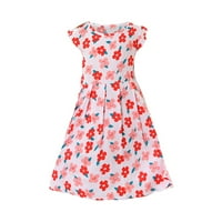 Ljetne haljine za djevojčice Novo slatko cvjetni print kratkih rukava okrugla vrata modna casual haljina