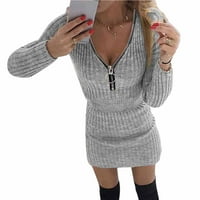 Haljine za žene s dugim rukavima čvrsti pleteni patentni patentni patentni patentni vitki pulover casual