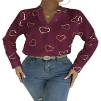 GRIANOOK Dame Tee Heart Print majica s dugim rukavima Majica Žene Ležerne pulover Loose V izrez Tunika