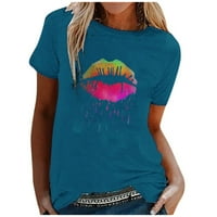 T majice za žene modne žene casual šareni za usne Print kratkih rukava O-izrez majice bluze