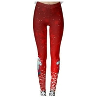 Tajice za žene plus veličine Tummy Control Women šareno visok struk joga božićni tisak tekući sportske hlače hlače crveni xxxl