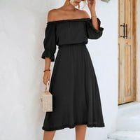 Ženske haljine klirenske rukave A-line Dužina gležnja, labava, ljetna haljina od pukog ramena crne s