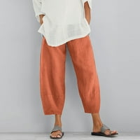 Ženske pamučne posteljine pantalone sažerne hlače kamenske hlače elastične struke Palazzo Lounge pantalone