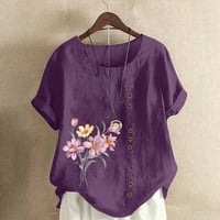 Ljetne pamučne vrpce za žene cvjetne ispisane bluze Tunike Dressy Labave ležerne majice plus veličina