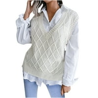 Zpanxa Dukseri za žene Modni casual V-izrez Šuplje Diamond Pleteni prsluk džemper lagani labavi pulover