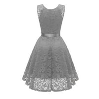 Midi haljine za žene vintage princeze čipka V-izrez Aline Swing haljina sive s