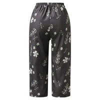 Mveomtd Womens Linen Capri hlače Elastične struke Ljeto obrezane pantalone sa džepovima Kamuflažne žene