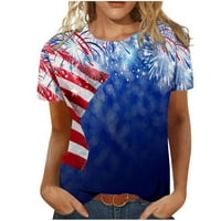 Trendy Cleance Žene vrhovi američke zastave Star Striped ljeto kratki rukav Crewneck košulje Basic Tops