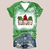 Božićne majice za žene Grafički smiješni modni kauzal v izrez za ispis bluza kratkih rukava majica Green